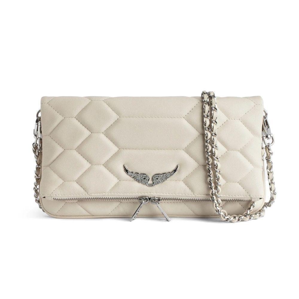 $448 Zadig&Voltaire Rock quilted leather clutch bag white